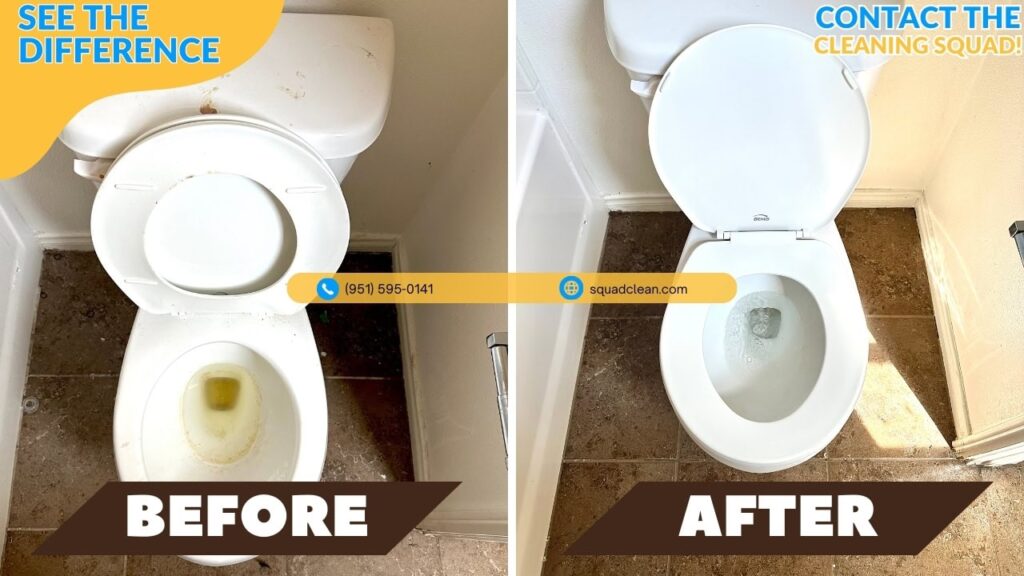 before and after of a toilet during a residential home cleaning